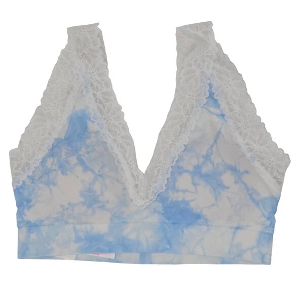 PINK Victoria's Secret Other - PINK Victoria's Secret Seamless Blue and White Tie Dye Lace Trim Plunge Bralette